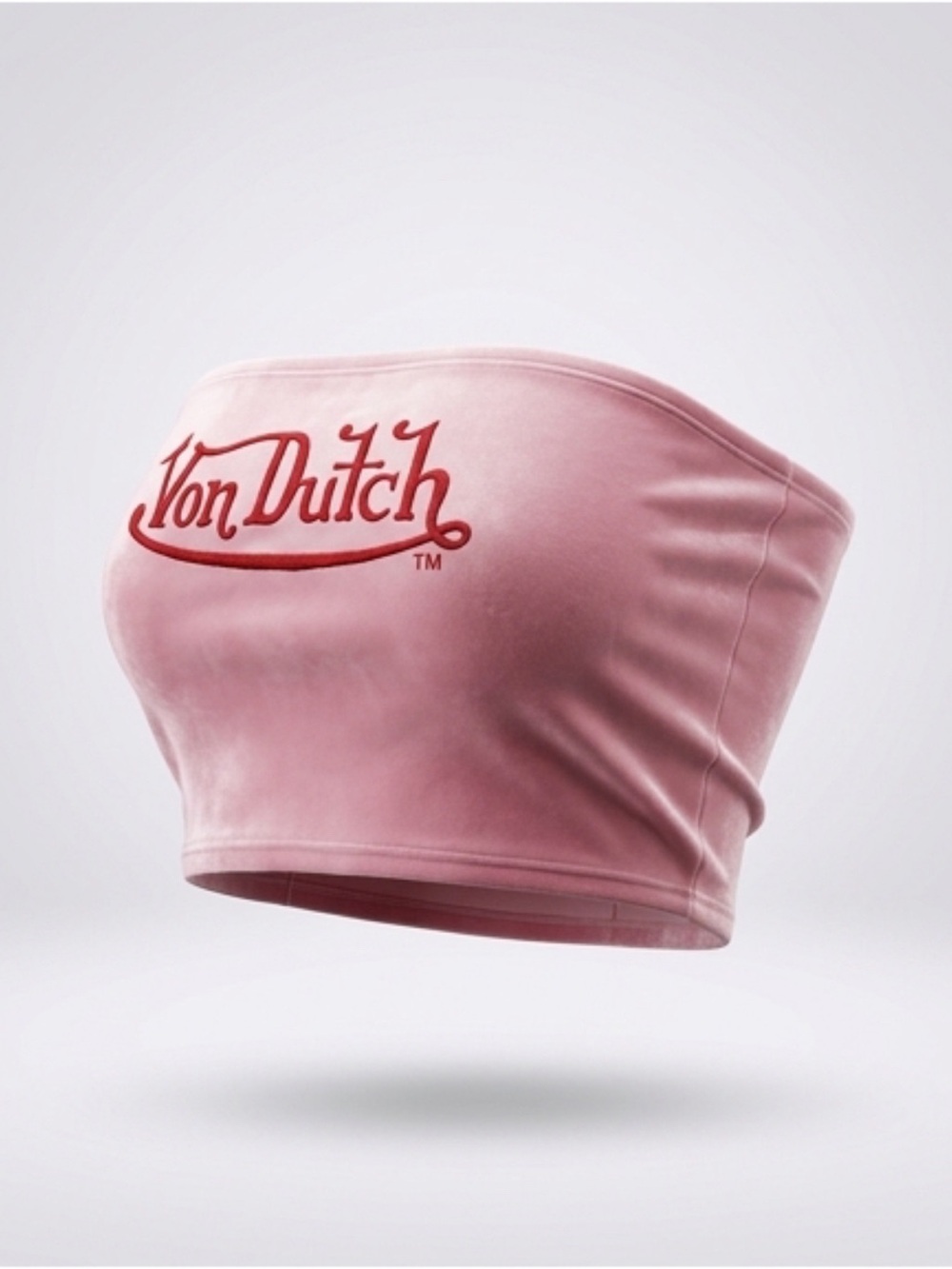 Von Dutch Blush Velvet Strapless Tube Top with Red Logo
